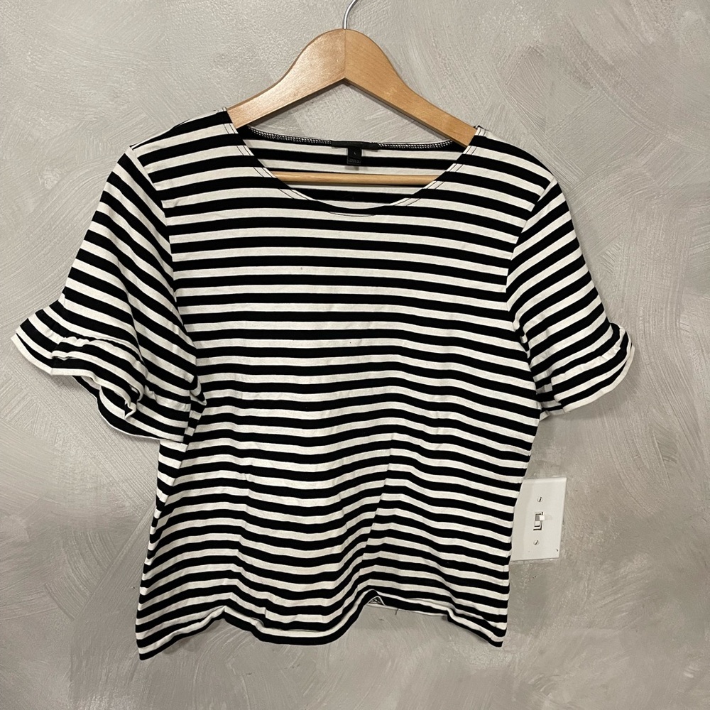 J. Crew black and white striped top peplum sleeve size large